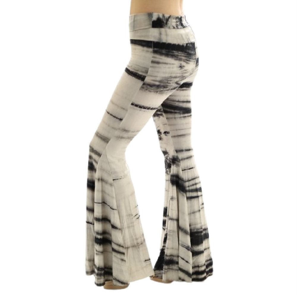 NWOT Brown and Ivory Tie Dye Fold Over Waist Bell Bottom Pant